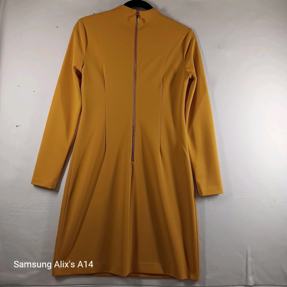 Calvin Klein Dress Women Sz 4 Mustard Crepe Bow Retro Glam Royal Secretary $134 - Picture 8 of 9